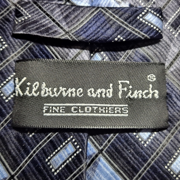 Kilburne and Finch Fine Clothiers 💯 Silk Necktie 60" x 3.75" Stripes Blue/Black - Picture 3 of 10